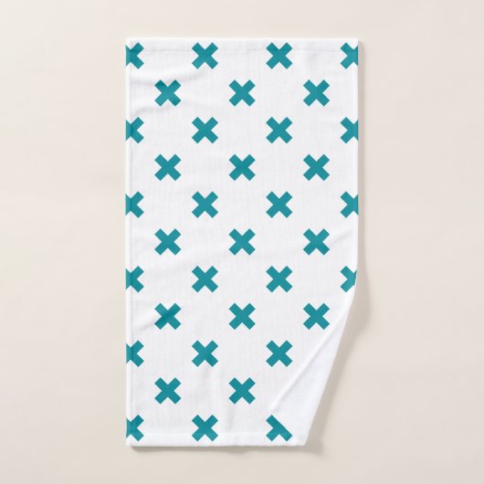 Blauwgroen kruisstiften op wit handdoek (Handdoek)