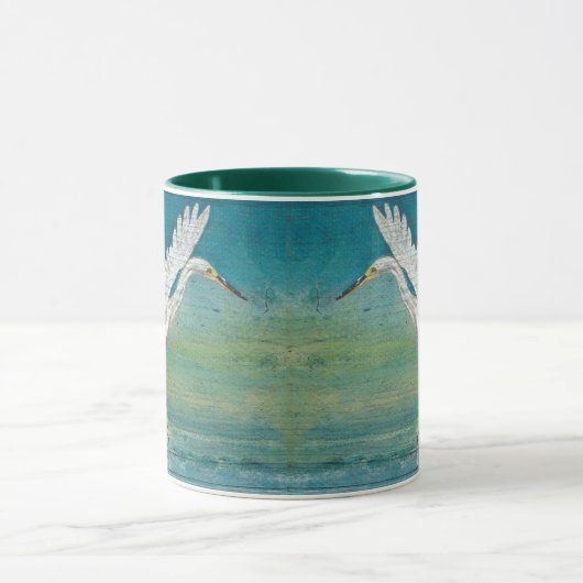 Blauwgroen kunst Egret Bird Ocean Mok (Midden)