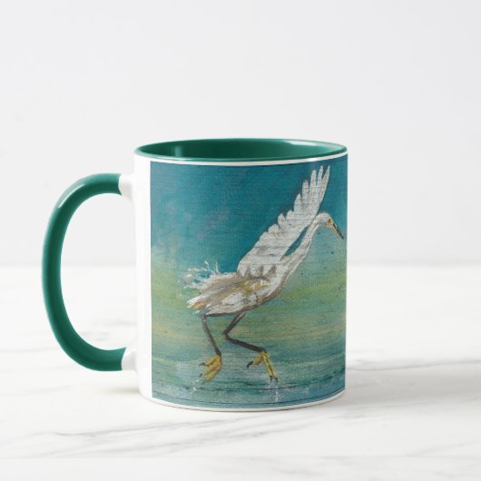 Blauwgroen kunst Egret Bird Ocean Mok (Links)