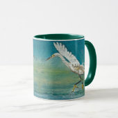 Blauwgroen kunst Egret Bird Ocean Mok (Voorkant rechts)