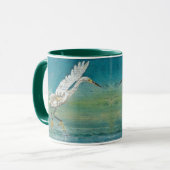 Blauwgroen kunst Egret Bird Ocean Mok (Voorkant links)