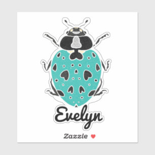 Blauwgroen Ladybug met Name Sticker