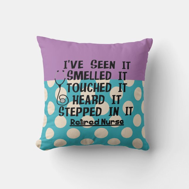 Blauwgroen lavender Polka Dots met neurse Retireme Kussen (Voorkant)