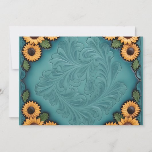 Blauwgroen lederen Gereedschap & Zonnebloemen Save Kaart (Achterkant)