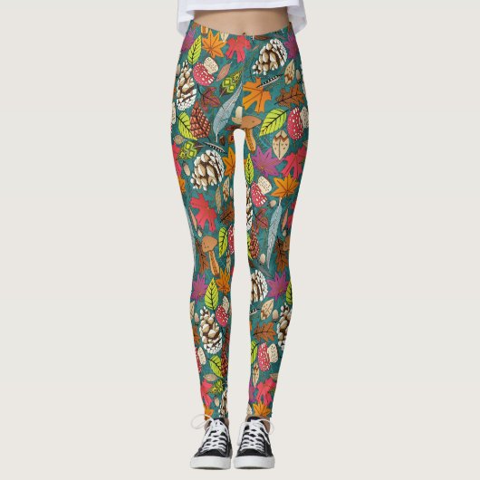 blauwgroen leggings voor de herfst van boho (Voorkant)