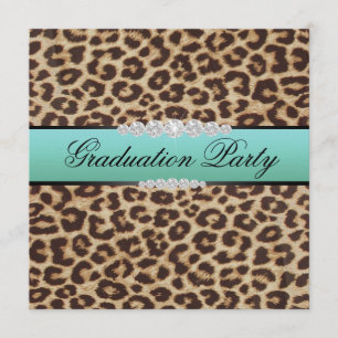 Blauwgroen Leopard Graduation Party Kaart