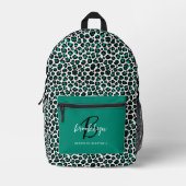 Blauwgroen Leopard Print Monogram Naam Terug naar Bedrukte Rugzak (Voorkant)