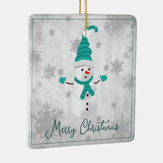 Blauwgroen Leuke Sneeuwman Vakantie Keramisch Orna Keramisch Ornament (Rechts)