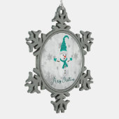 Blauwgroen Leuke Sneeuwman Vakantie Ornament (Links)