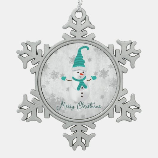 Blauwgroen Leuke Sneeuwman Vakantie Ornament (Voorkant)