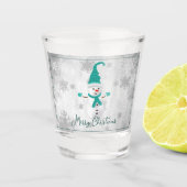 Blauwgroen Leuke Sneeuwman Vakantie Shot Glass Shot Glas (Voorkant)