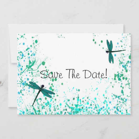 Blauwgroen libellen sparen de datum save the date (Voorkant)