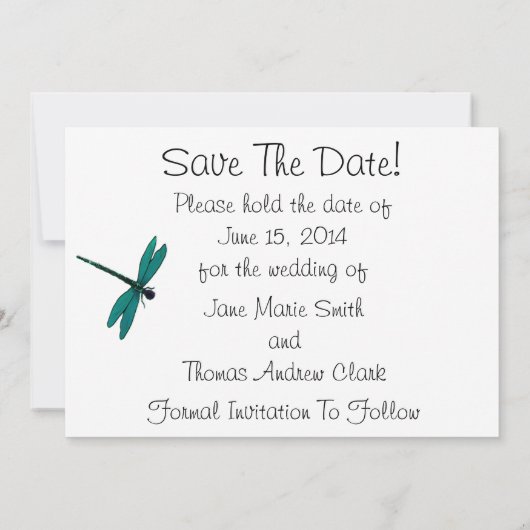 Blauwgroen libellen sparen de datum save the date (Achterkant)