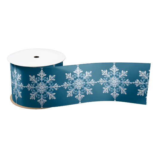 Blauwgroen Lichtblauw Wit Sneeuwvlok Kerst Lint (Spoel)