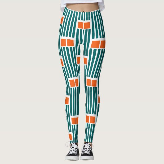 Blauwgroen lijnen en boxen leggings (Voorkant)