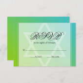 Blauwgroen Lime Green Star van David Bat Mitzvah R RSVP Kaartje (Voorkant / Achterkant)