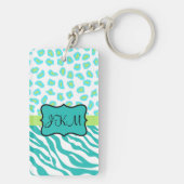 Blauwgroen Lime Green & White Zebra & Cheetah Skin Sleutelhanger (achterkant)