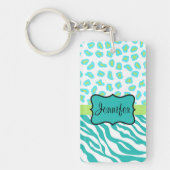 Blauwgroen Lime Green & White Zebra & Cheetah Skin Sleutelhanger (Voorkant)