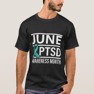 Blauwgroen lint juni PTSS Awareness Month T-shirt