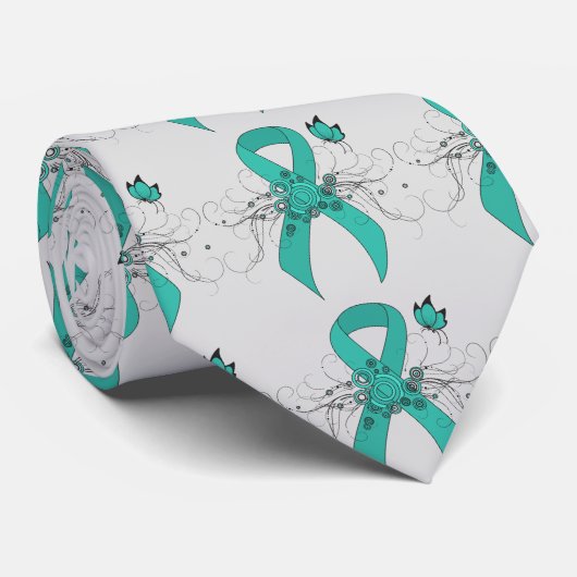 Blauwgroen lint met vlinder stropdas (Opgerold)
