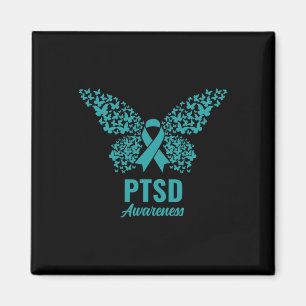 Blauwgroen lint met vlinders- PTSS Awareness Magneet