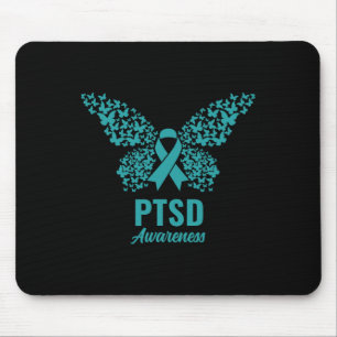 Blauwgroen lint met vlinders- PTSS Awareness Muismat