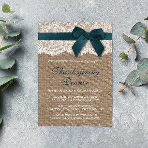 Blauwgroen lint op Thanksgiving op schoot en kant Kaart
