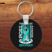 Blauwgroen lint Post Traumatische Stress Flag PTSS Sleutelhanger (Voorkant)