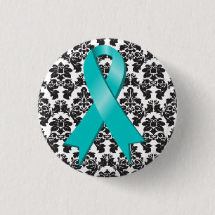 Blauwgroen lint voor ovariumkanker ronde button 3,2 cm