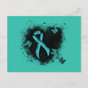 Blauwgroen lintgegraven hart briefkaart