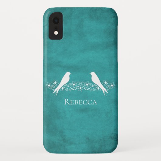 Blauwgroen Lovevogels Floral Vine iPhone Case (Achterkant)