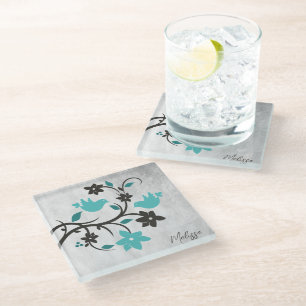 Blauwgroen Lovevogels Gepersonaliseerd glas Onderz Glazen Onderzetter