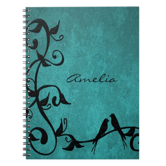 Blauwgroen Lovevogels Gepersonaliseerd Notitieboek (Voorkant)