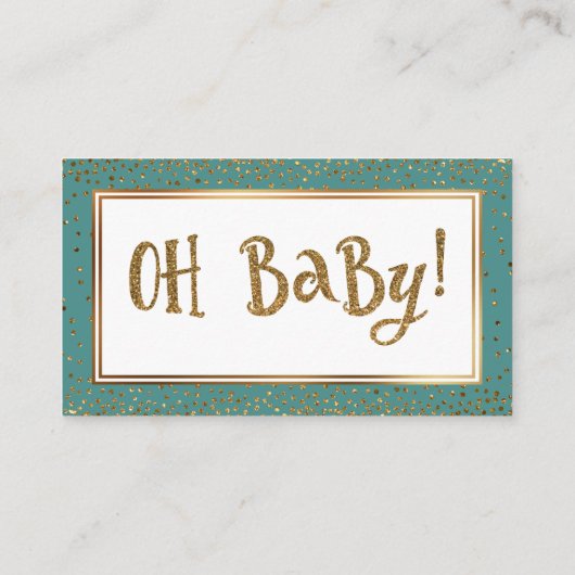 Blauwgroen Luier Raffle Kaarten met Gouden Glitter (Achterkant)