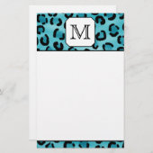 Blauwgroen luipaard afdrukken, aangepast monogram. briefpapier (Voorkant / Achterkant)