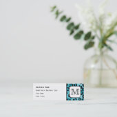 Blauwgroen luipaard afdrukken, aangepast monogram. mini visitekaartje (Staand voorkant)