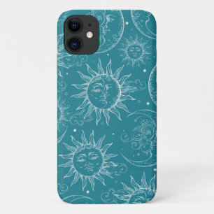 Blauwgroen Magic  Celestial Sun Moon Stars iPhone 11 Hoesje