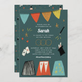 Blauwgroen Magic Show Bar Bat Mitzvah Uitnodiging (Voorkant / Achterkant)