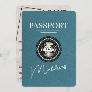 Blauwgroen Malediven Paspoort Bewaar de datum Save The Date