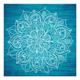 Blauwgroen Mandala Flower Design Poster Perfect Poster