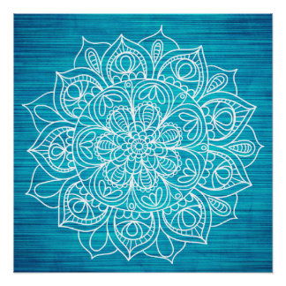 Blauwgroen Mandala Flower Design Poster Perfect Poster