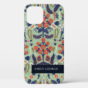  Blauwgroen marine Classy Floral Peacock Pattern iPhone 12 Hoesje