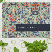 Blauwgroen marine Classy Floral Peacock Pattern Theedoek (Gevouwen)