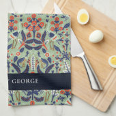 Blauwgroen marine Classy Floral Peacock Pattern Theedoek (Quarter Fold)