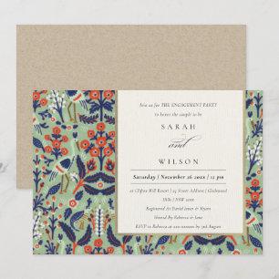 Blauwgroen marine Classy Floral Peacock Verloving Kaart