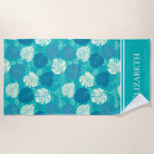 Blauwgroen Marine en Witte Kustmonstera Aangepaste Strandlaken (Voorkant)