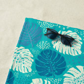 Blauwgroen Marine en Witte Kustmonstera Aangepaste Strandlaken (In situ)