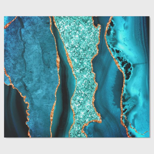 Blauwgroen marineblauw goud glitter marmer inpakpa cadeaupapier (Vlak)