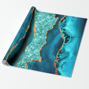 Blauwgroen marineblauw goud glitter marmer inpakpa cadeaupapier