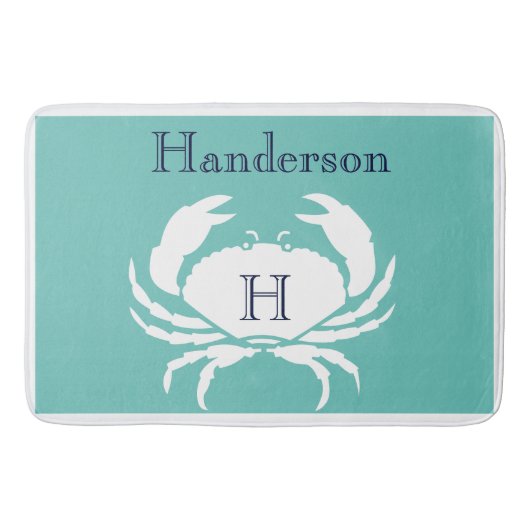 Blauwgroen marineblauw witte krab Nautical Kitchen Badmat (Voorkant)